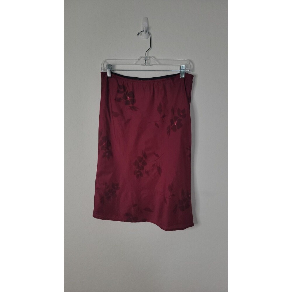 Vintage Espirit Silk Skirt Berry Red Floral Dainty Sequins Vtg Size 5/6 90s Y2K - Picture 5 of 16